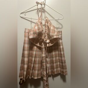 Plaid high waist skirt with top brand new never worn